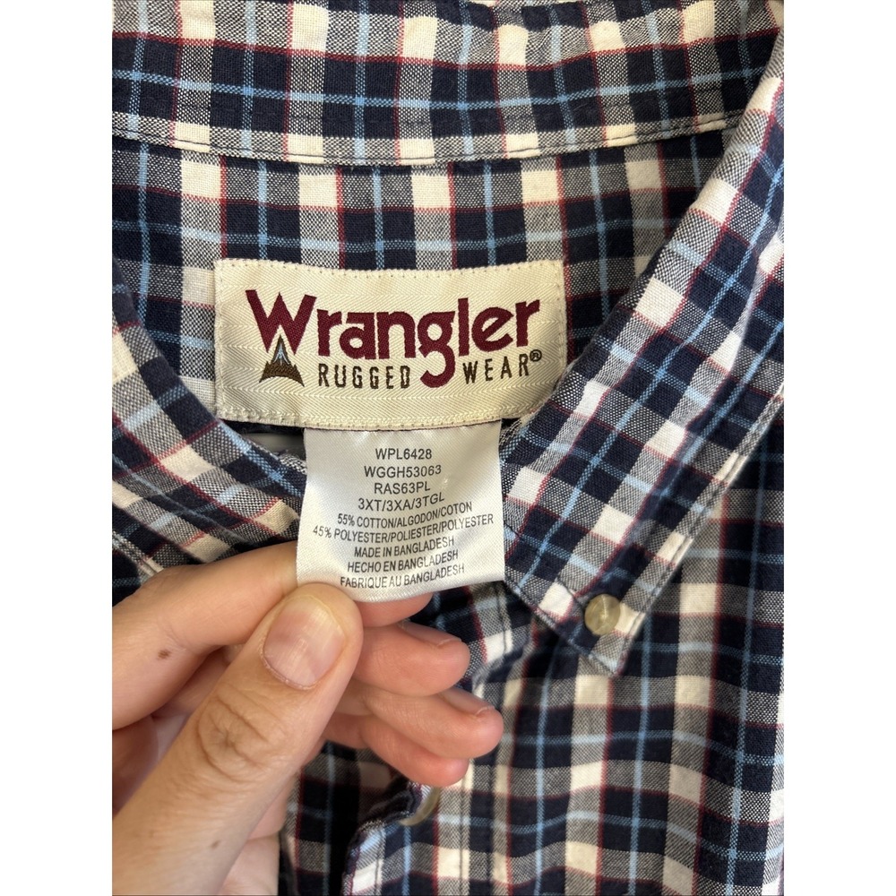 Wrangler Rugged Wear Shirt Men 3XLT Blue Plaid Button Up Short Sleeve Work - Picture 2 of 6